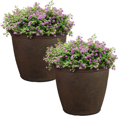 Miniatura 25 de Sunnydaze Anjelica - Maceta grande de plástico para plantas, maceta grande de plástico de doble pared para exteriores con agujeros de drenaje Óxido