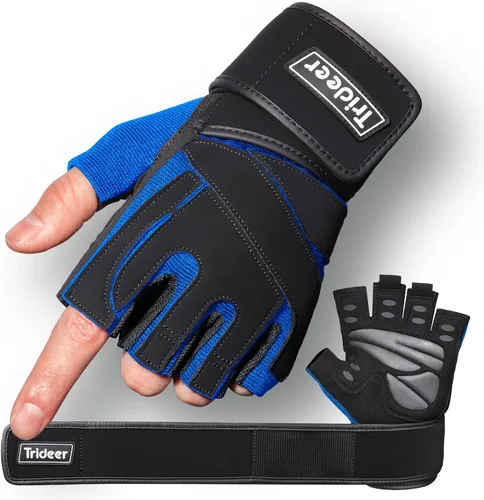 Miniatura 11 de Trideer Guantes de entrenamiento para hombres, guantes para levantamiento de pesas con soporte para muñeca, protección completa de la palma y agarre