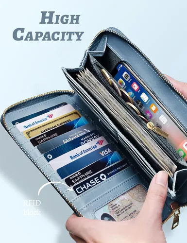 Miniatura 4 de Yarnic Cartera para mujer con tarjetero para tarjetas de crédito, bolsillos para dinero, correa de pulsera, monedero con bloqueo RFID, gran