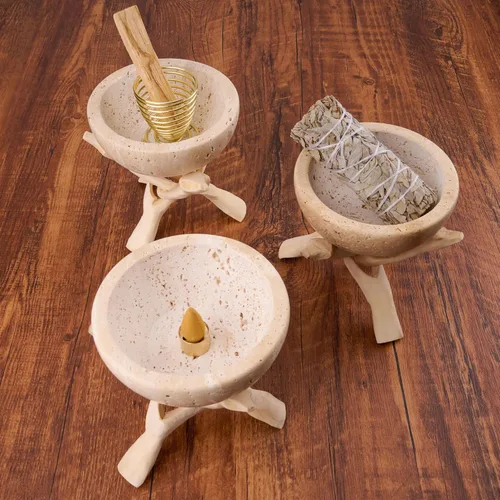Miniatura 6 de Soporte de Incienso de Mármol Natural, Quemador de Palo Santo y Salvia, Quemador de Incienso Hecho a Mano para Fumigación, Quema de Incienso y Crema