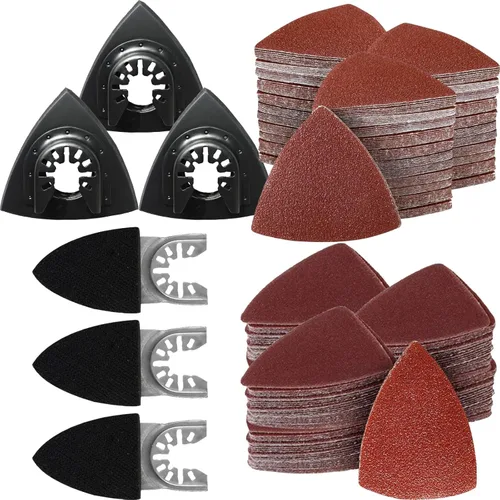 Kit de almohadillas de lijado para herramienta oscilante de 156 piezas, 3 almohadillas de lijado triangulares y 3 almohadillas de lijado para dedos,