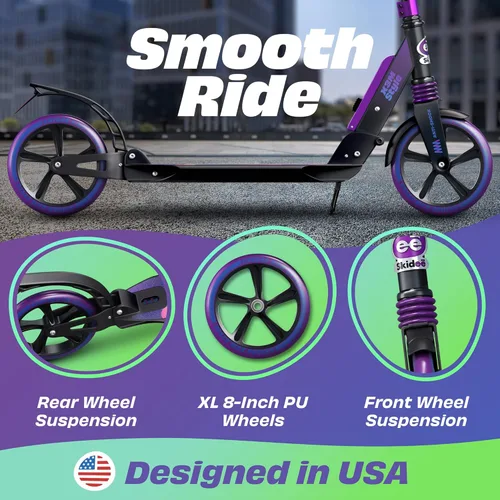 Miniatura 2 de SKIDEE Patinete para Adultos y Adolescentes, Altura Ajustable, Plegable, Ruedas Grandes, Ligero, Duradero, Suspensión Anti-Golpes, Hasta 220 Libras