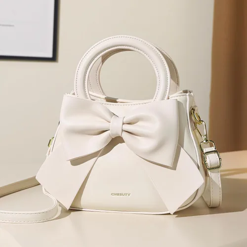 Miniatura 9 de Bolsos pequeños para mujeres tipo bandolera, bolso cruzado de cuero vegano y carteras con asa superior de transporte y lindo nudo de lazo