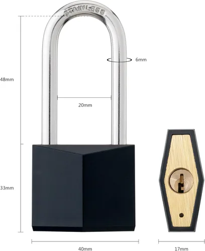 Miniatura 3 de Paquete de 12 cerraduras con llave igual, candado de latón cubierto negro con grillete largo de acero inoxidable, cuerpo de bloqueo de 1-9/16