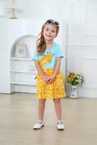 Miniatura 3 de RETSUGO Vestido acampanado para niñas pequeñas, lindo diseño de unicornio, arco iris, manga corta, casual, para fiesta de 1 a 8 años, Arco iris