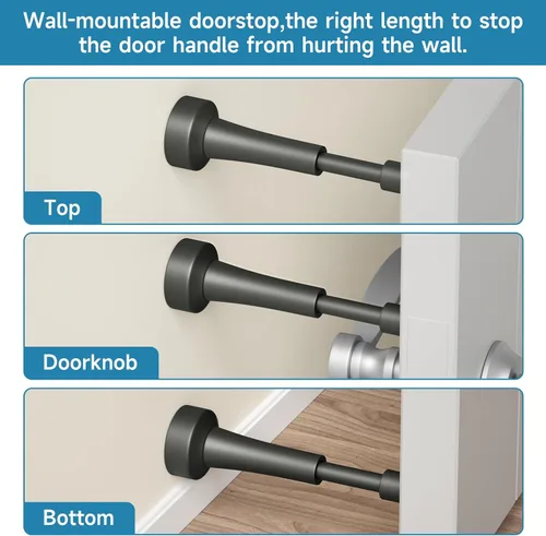 Miniatura 7 de 3 topes de puerta de resorte para pared, tope de puerta de 4.33 pulgadas para parte inferior de la puerta, topes de puerta de aluminio con punta