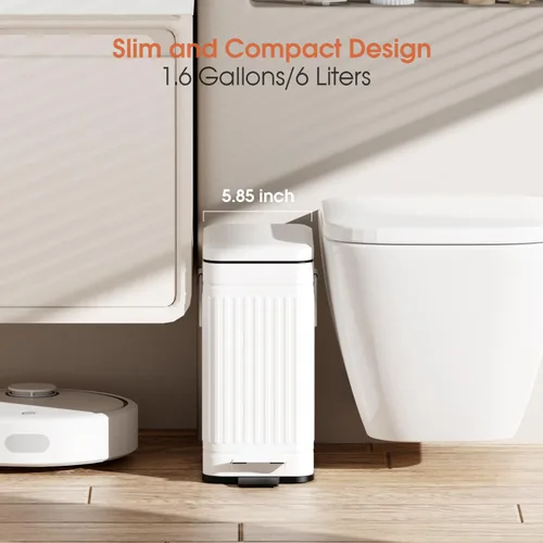 Miniatura 2 de Cubo de basura pequeño para baño con tapa de cierre suave, cubo de basura pequeño de acero inoxidable de 6 litros/1.6 galones con pedal escalonado