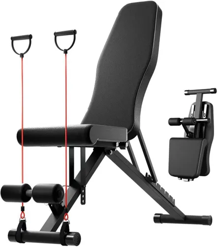 ALSO GO Adjustable Weight Bench, Workout Benches with Leg Extension & Extended Headrest, Foldable Incline Decline Bench Press, Roman Chair, Full