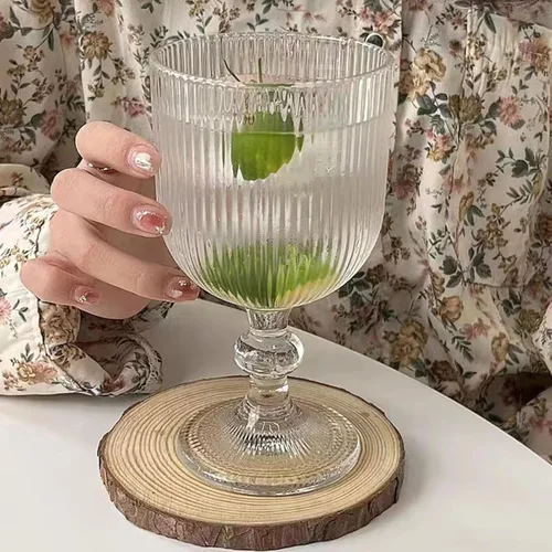 Miniatura 2 de Taganov Juego de 6 copas de vino transparentes vintage para beber vasos de vino en relieve, 13 onzas para boda, fiesta, bar, Navidad Azul