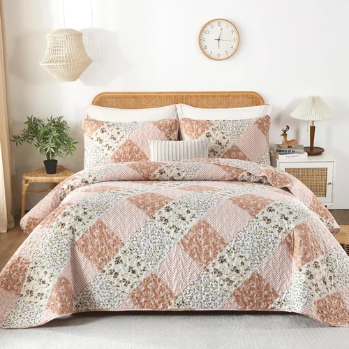 Miniatura 15 de Dinjoy Juego de edredón negro y gris, tamaño Queen, juego de ropa de cama reversible con patrón de retazos florales a cuadros, juego de ropa de cama