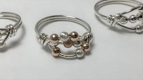 Miniatura 7 de Anillo de preocupación, anillo de ansiedad, anillo giratorio, plata argentium con cuentas, relleno de oro amarillo o rosa de 14 quilates