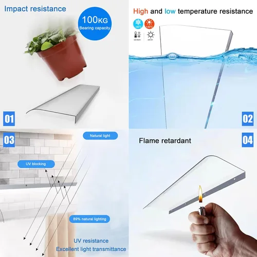 Miniatura 5 de Lámina de policarbonato de una pieza con protección UV y lluvia y nieve, para puerta delantera para exteriores, patio, toldo invisible para ventana