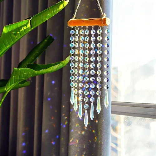 Miniatura 3 de Adorno colgante de prisma de cristal atrapasol de 13 pulgadas para árbol de Navidad, campanillas de viento de cristal, cadena de cuentas de vidrio