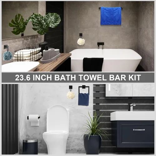 Miniatura 5 de Gisafai Juego de 10 Piezas de Accesorios de Ferretería para Baño de 23.6 Pulgadas, Kit de Barra para Toallas de Baño de Acero Inoxidable, Juego