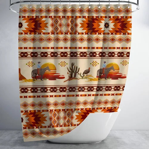 Juego de cortina de ducha occidental para baño, 72 pulgadas de largo, cortina de ducha azteca nativa americana, estilo suroeste, vintage, vaquero,