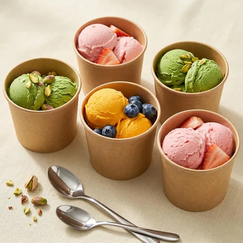 Miniatura 2 de PakTalk Paquete de 50 Recipientes de Sopa con Tapas, Vasos de Helado Desechables y Biodegradables, Cuencos de Sopa de Papel Kraft de 12 oz con Tapas
