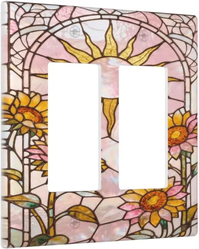 Miniatura 93 de Cubierta de Interruptor de Luz de Estilo Boho Vintage de los 70 Sol Arcoíris Champiñón Floral Rocker Individual 1 Gang Cubierta de Enchufe