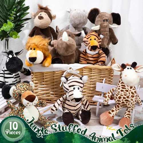 Miniatura 7 de HyDren Juego de 10 animales de peluche de safari de 9 pulgadas y elefante, jirafa, león, tigre, mono, rinoceronte, cebra, leopardo, hipopótamo