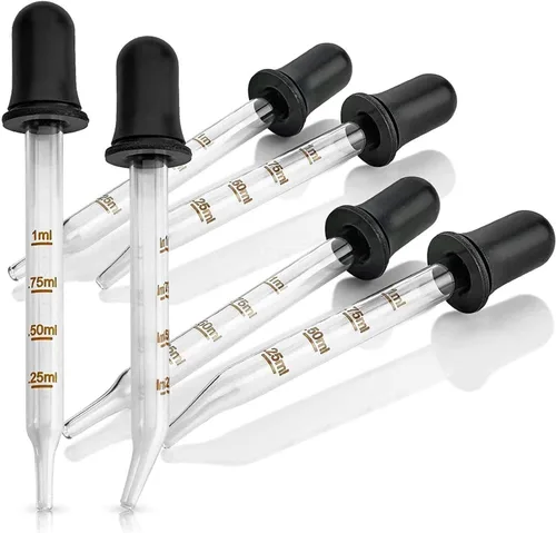 Miniatura 11 de Cuentagotas de vidrio calibrado para aceites esenciales, cuentagotas para medicina de vidrio doblado y recto (paquete de 4) para dosis y medición
