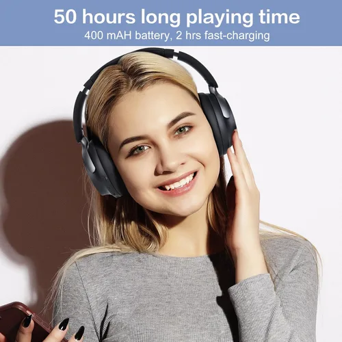 Miniatura 6 de B8 - Audífonos Bluetooth supraaurales, 6 modos de música EQ y 50 horas de reproducción, graves profundos, inalámbricos, con micrófono, plegables