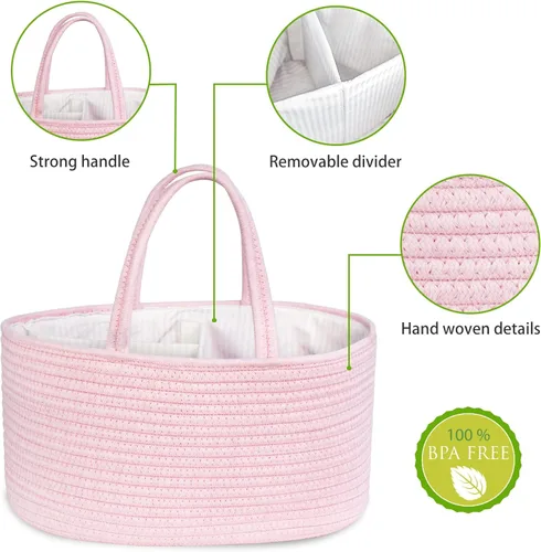 Miniatura 4 de ABenkle Organizador de Pañales - Cesta de Almacenamiento de Cuerda de Algodón para Artículos Esenciales del Bebé, Regalo de Baby Shower para Niños