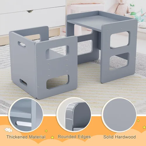 Miniatura 3 de Fun Memories Montessori - Juego de mesa y silla de destete para niños pequeños y bebés, juego de mesa y sillas para niños, muebles de madera maciza