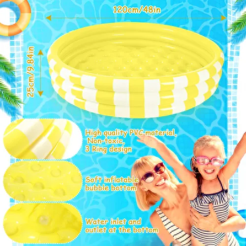 Miniatura 2 de VioraWhite Paquete de 4 piscinas inflables para niños pequeños de 48 x 10 pulgadas, color amarillo, piscina pequeña de 3 anillos redondos