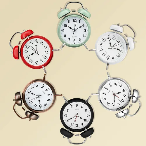Miniatura 9 de Bernhard Products Reloj despertador analógico de doble campana retro de metal cobre de 4 pulgadas, cuarzo extra fuerte, funciona