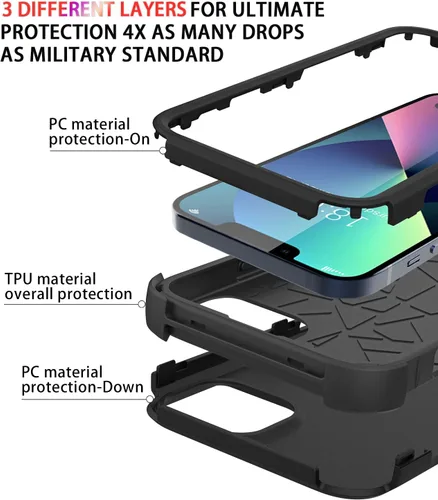 Miniatura 6 de Diverbox - Funda para iPhone 13 a prueba de golpes, caídas y polvo, funda de protección resistente para iPhone 13 de Apple, color negro