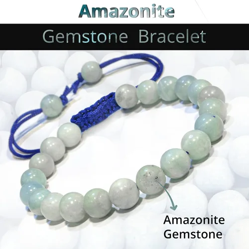 Miniatura 59 de Adjustable Crystal Bracelet – Gemstone Bead Bracelet with Adjustable Macrame String – Chic Gemstone Bracelet for Men and Women – 8mm Round Healing