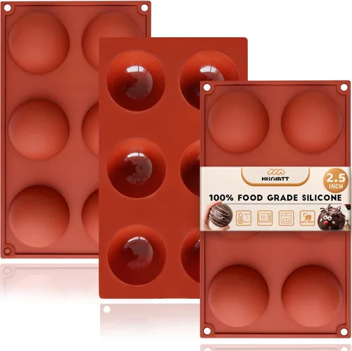 Moldes de bomba de cacao para chocolate caliente, silicona hemisferio de 2.5 pulgadas, paquete de 3, molde semicircular, 6 cavidades, circular, sin