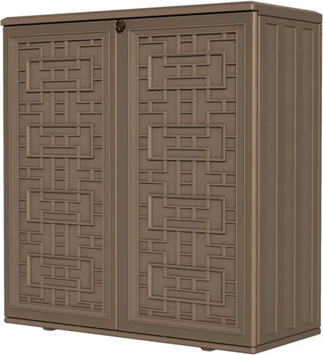 HOMSPARK Armario de almacenamiento para interiores y exteriores con puertas y estante, caja de almacenamiento de plástico HDPE de 34 x 16 x 36 Marrón