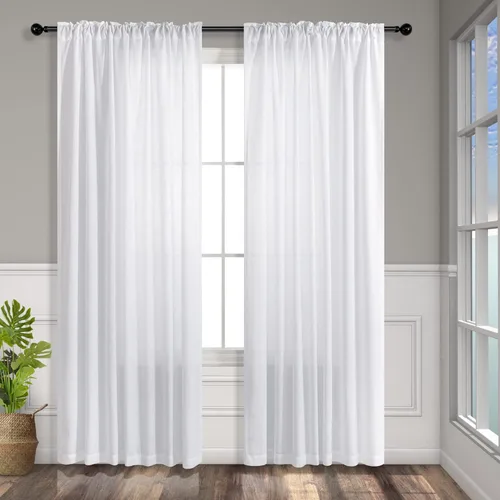 Miniatura 243 de Cortinas de lino gris claro, 2 paneles, presillas traseras, bolsillo para cortinero, semitraslúcidas, ahorran energía, estilo rústico, arpillera
