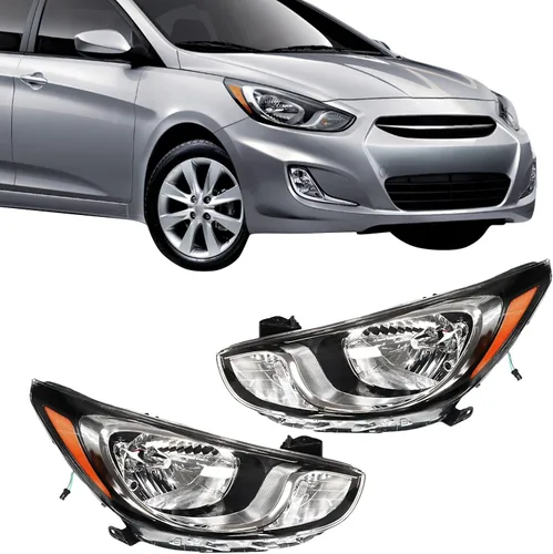Miniatura 10 de Para 2012 2013 2014 Hyundai Accent (8 pines) Conjunto de faros halógenos izquierdo lado del conductor carcasa negra lente transparente sin DRL