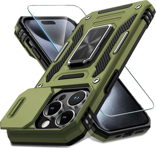 Miniatura 218 de DEERLAMN Funda para iPhone Xs Max con funda deslizante para cámara + protector de pantalla, soporte giratorio de anillo de grado militar a prueba