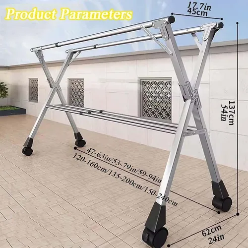 Miniatura 7 de Escurridor de ropa ajustable de acero inoxidable, plegable, portátil, con gran espacio, 47-94 pulgadas de longitud (94.5 in/94 pulgadas)