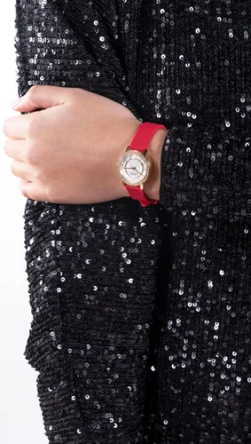 Miniatura 3 de GUESS Reloj para mujer de 0.984in, correa roja, esfera blanca, caja dorada, Rojo