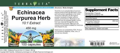 Miniatura 3 de Terravita Echinacea Purpurea Hierba 10:1 Extracto - 450 mg (100 Cápsulas, ZIN: 513860)