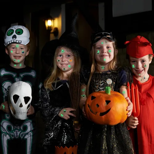 Miniatura 3 de Sinmoe - 400 piezas de 30 hojas de tatuajes que brillan en la oscuridad para niños, estilos mixtos, calcomanías luminosas temporales para niños