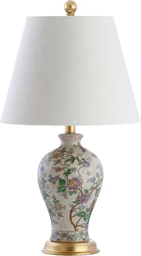 Miniatura 7 de JONATHAN Y JYL3009C Grace 24" lámpara de mesa LED de cerámica/hierro estilo cabaña francesa, floral, estilo campo, blanco/rojo para recámara, sala