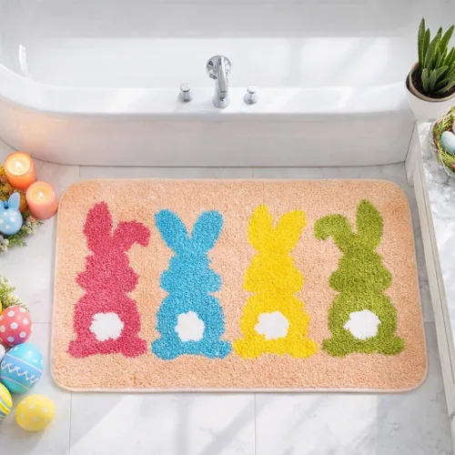 Miniatura 8 de Tapete de baño con huevos de Pascua, lavable, antideslizante, absorbente, suave, esponjoso, para baño, dormitorio, sala de estar, decoración