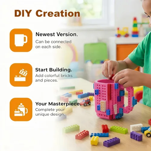 Miniatura 5 de Lumsburry Taza de Café de Ladrillo Construible, Taza Divertida de Bricolaje Novedosa con Bloques de Construcción Creativos para Niños Hombres Negro