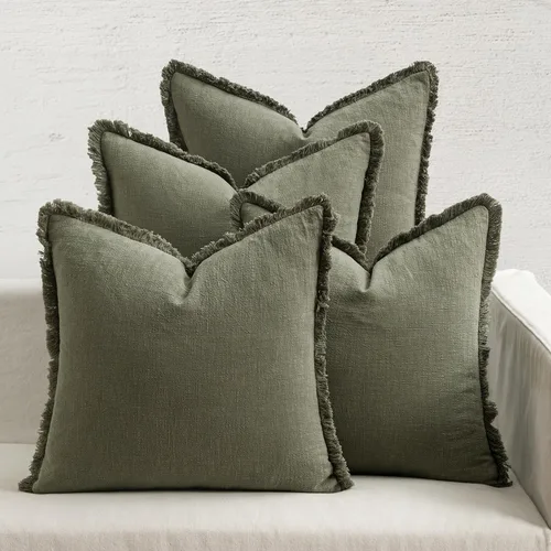 Miniatura 13 de MIULEE Juego de 4 fundas de almohada decorativas de lino neutro con flecos, fundas de almohada modernas y rústicas para cama, sofá, sala de estar