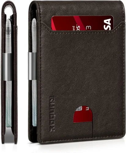 Miniatura 132 de RUNBOX - Carteras delgadas para hombre, cartera de piel con pinza para el dinero, cartera de bolsillo frontal con bloqueo RFID, tarjetero