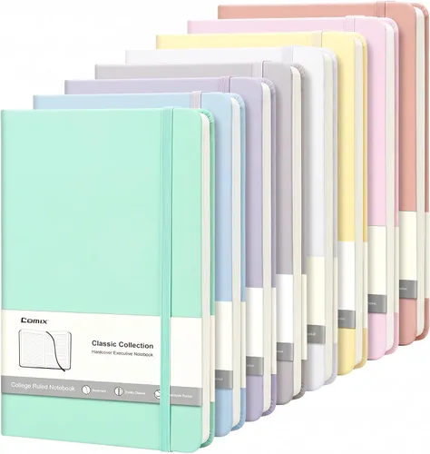Miniatura 8 de Comix Paquete de 8 cuadernos rayados para el trabajo, 240 páginas, 5.5 x 8.3 pulgadas, tapa dura, tamaño A5 mediano a rayas universitarias
