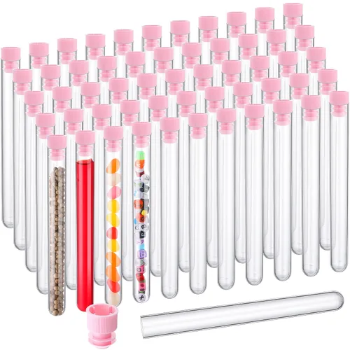 Miniatura 8 de Hoteam 100 tubos de ensayo de plástico con tapas, tubos de ensayo transparentes de 0.8 fl oz para plantas, suministros para fiestas, instalar negro
