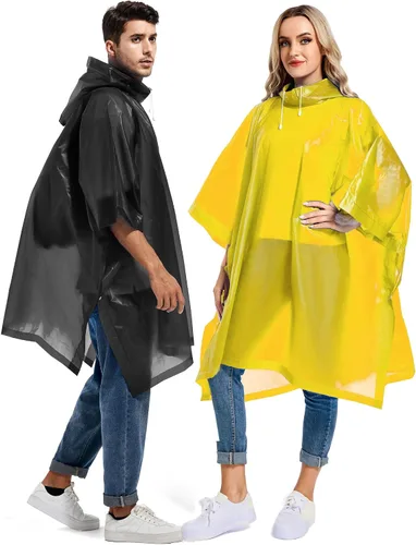Miniatura 43 de Paquete de 2 ponchos de lluvia para adultos, reutilizables, impermeables, de supervivencia, emergencia, resistente, con capucha con cordón