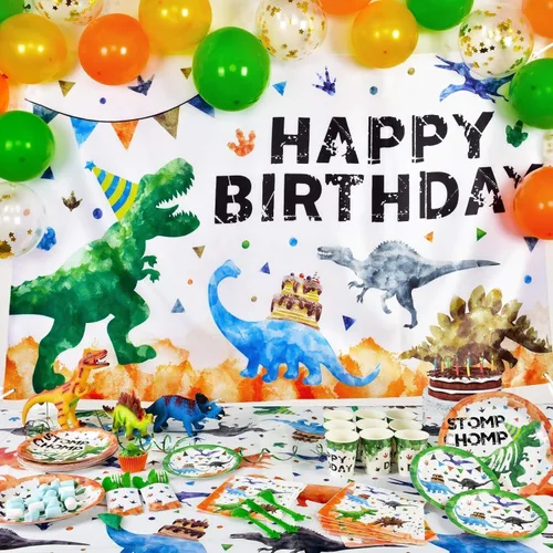 Miniatura 2 de WERNNSAI Fondo de dinosaurio de acuarela – 73 x 43 pulgadas, decoración de fiesta de cumpleaños de dinosaurio para niños, grande, para interiores