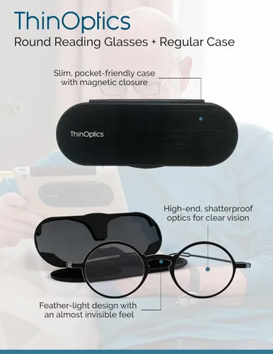Miniatura 2 de ThinOptics Frontpage Manhattan - Gafas de lectura y funda de aluminio Milano, Marrón Estuche regular/tortuga redonda