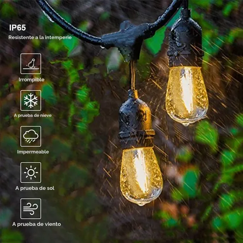 Miniatura 7 de Svater Cadena de luces LED para exteriores de 50 pies, luces de patio con 16 bombillas S14 inastillables, 1 vatio, E26, regulable, 2700 K, blanco